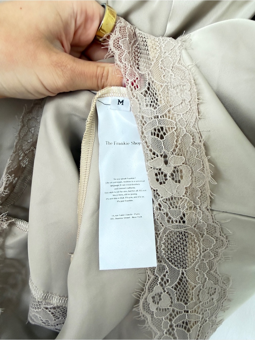 The Frankie Shop Cream Satin Lace-Trim Shorts - Picture 6 of 6